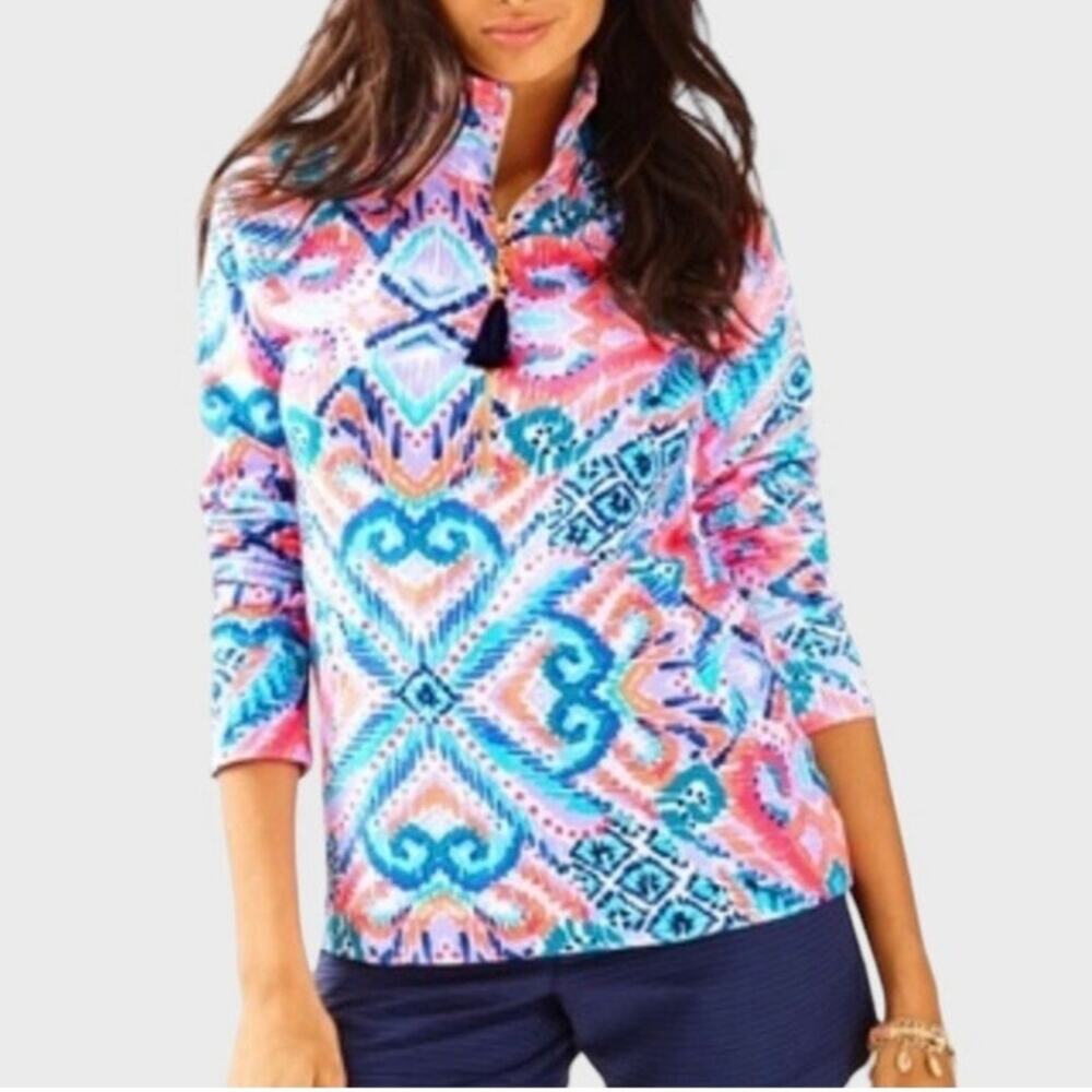 Lilly Pulitzer XL Skipper Popover Solar Opposite Print Half Zip Pullover WORN